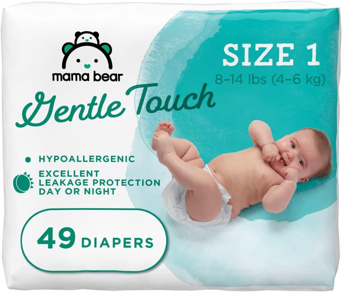 Amazon Brand - Mama Bear Gentle Touch Diapers, Hypoallergenic, Newborn, White, 120 Count (4 Pack of 30 )