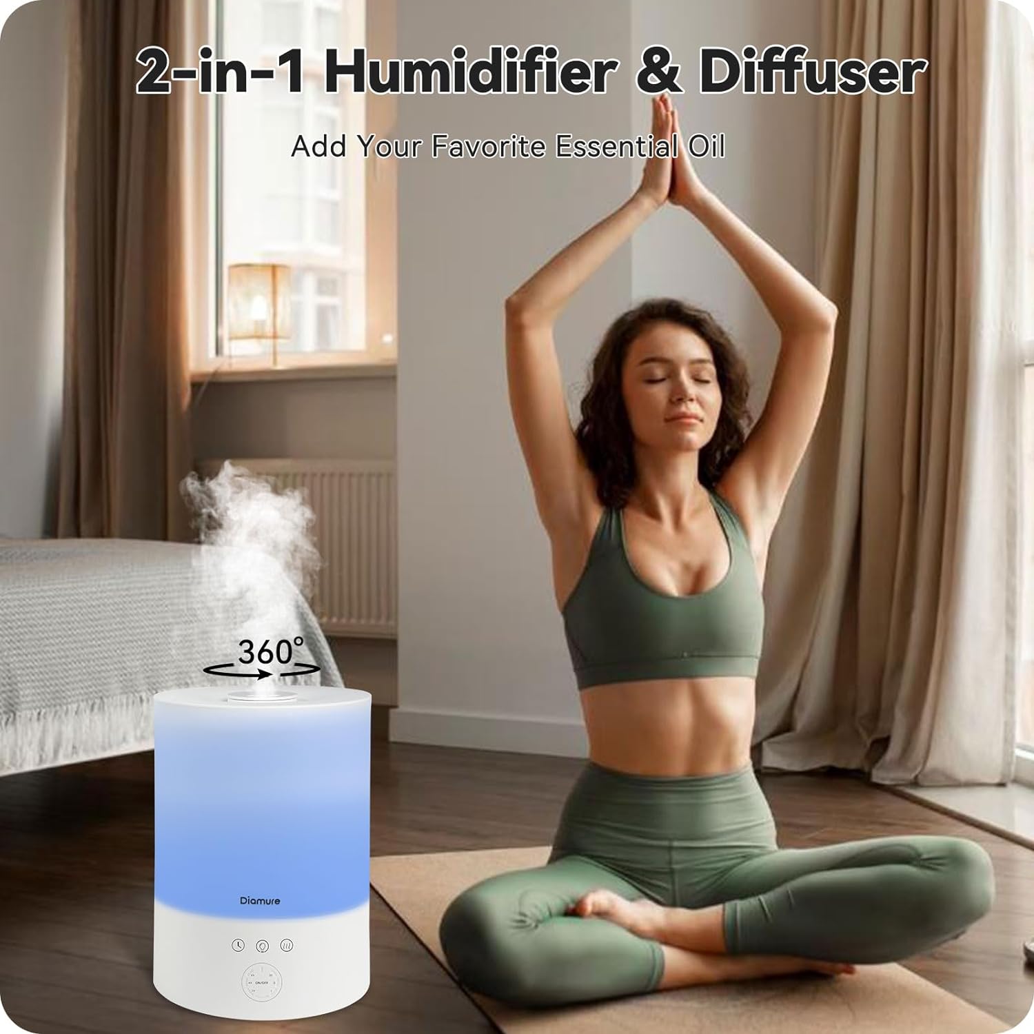 Humidifiers for Bedroom Large Room, Ultrasonic Cool Mist Humidifier Top Fill, 28dB Quiet Baby Air Humidifier with Night Light 7 Color, 28H Diffuser for Plants, Timer, Auto Shut-Off, 2.5L, Black