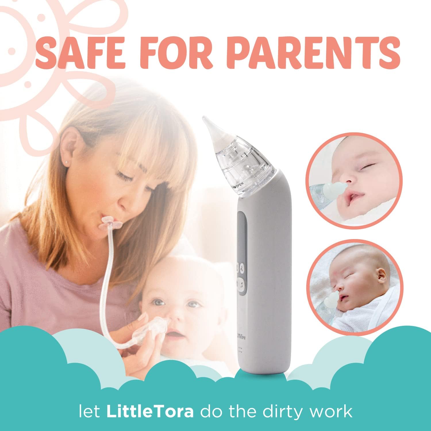 LittleTora Baby Nasal Aspirator - Rechargeable Electric Nose Sucker Baby Nose Cleaner - Toddlers Booger Mucus Sucker - Baby Vac Nasal Aspirator - Infant Booger Suction Removal Device