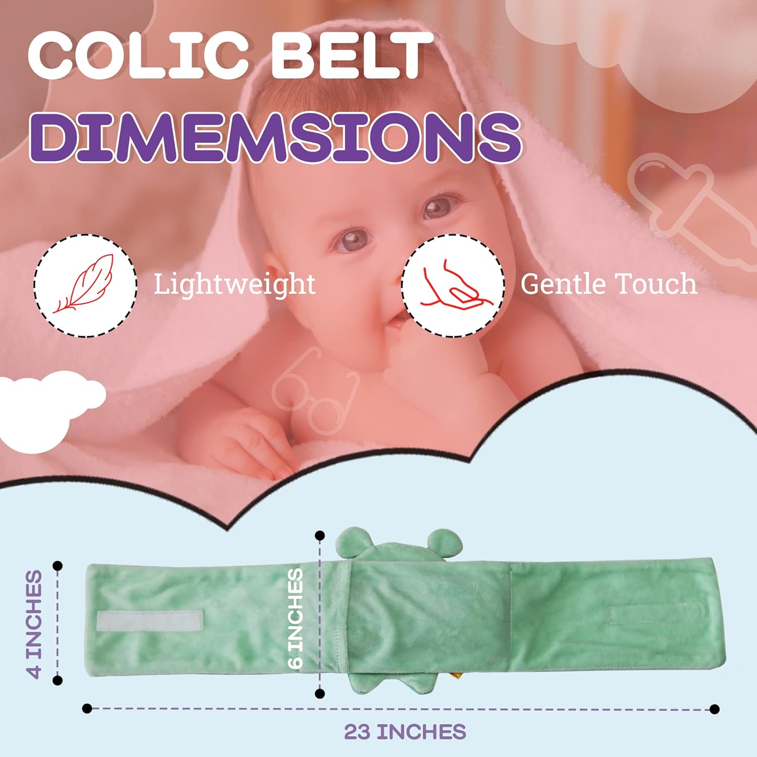MAMAR Baby Colic Belt - Baby Belly Band for Gas and Colic Relief for Newborns - Baby Stomach Wrap  Tummy Hugger for Swaddling - Includes Warm Compression via Microwave-Safe Gel Heat Pad for Infant