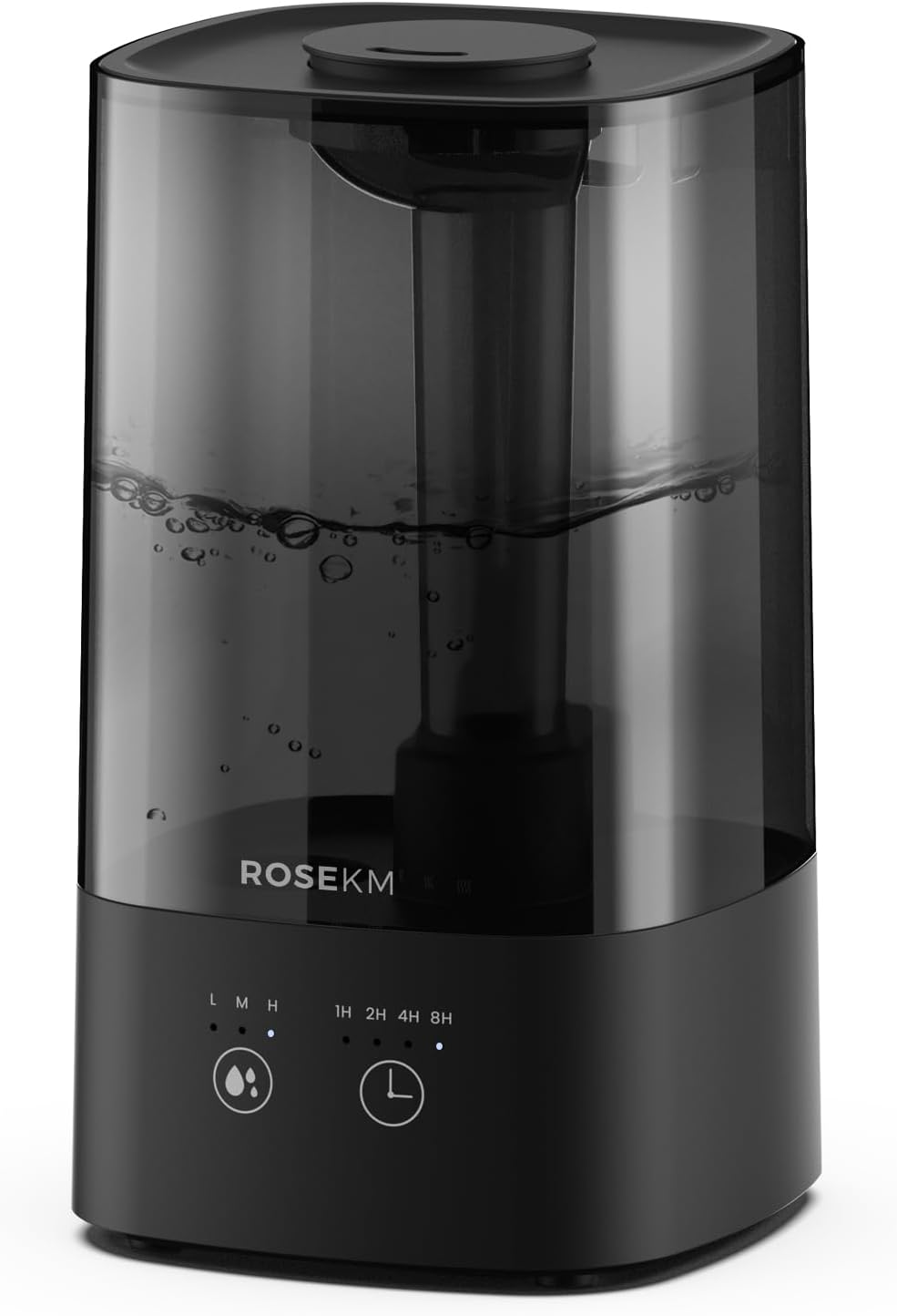 ROSEKM Humidifiers for Bedroom (1.1L), Small Cool Mist Humidifier for Home Plant and Baby Nursery, Quiet Ultrasonic Humidifier with 360° Nozzle, Auto Shut-Off, Filterless, Black