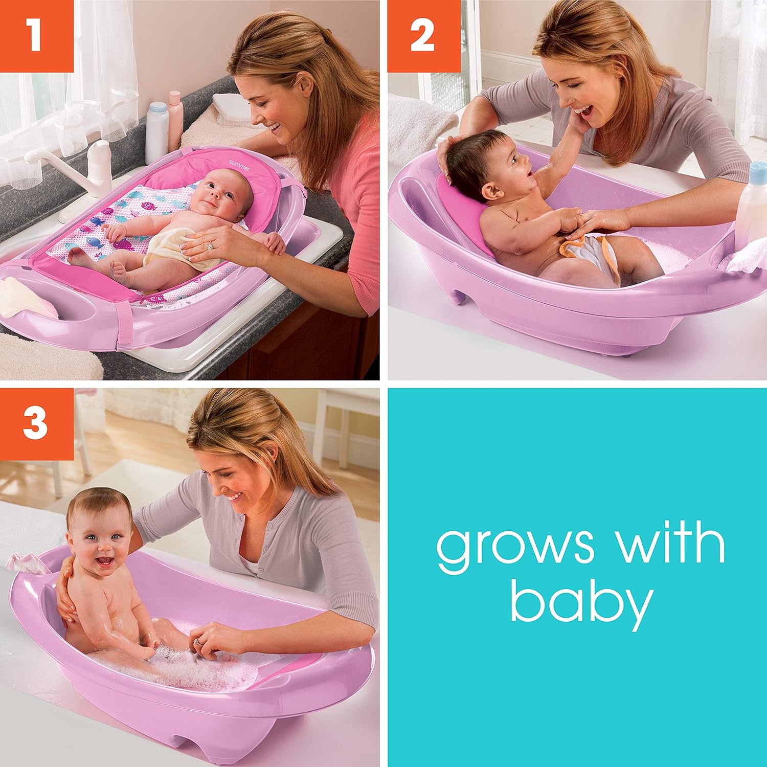 Summer Infant Splish N Splash Newborn to Toddler Bath Tub, Pink