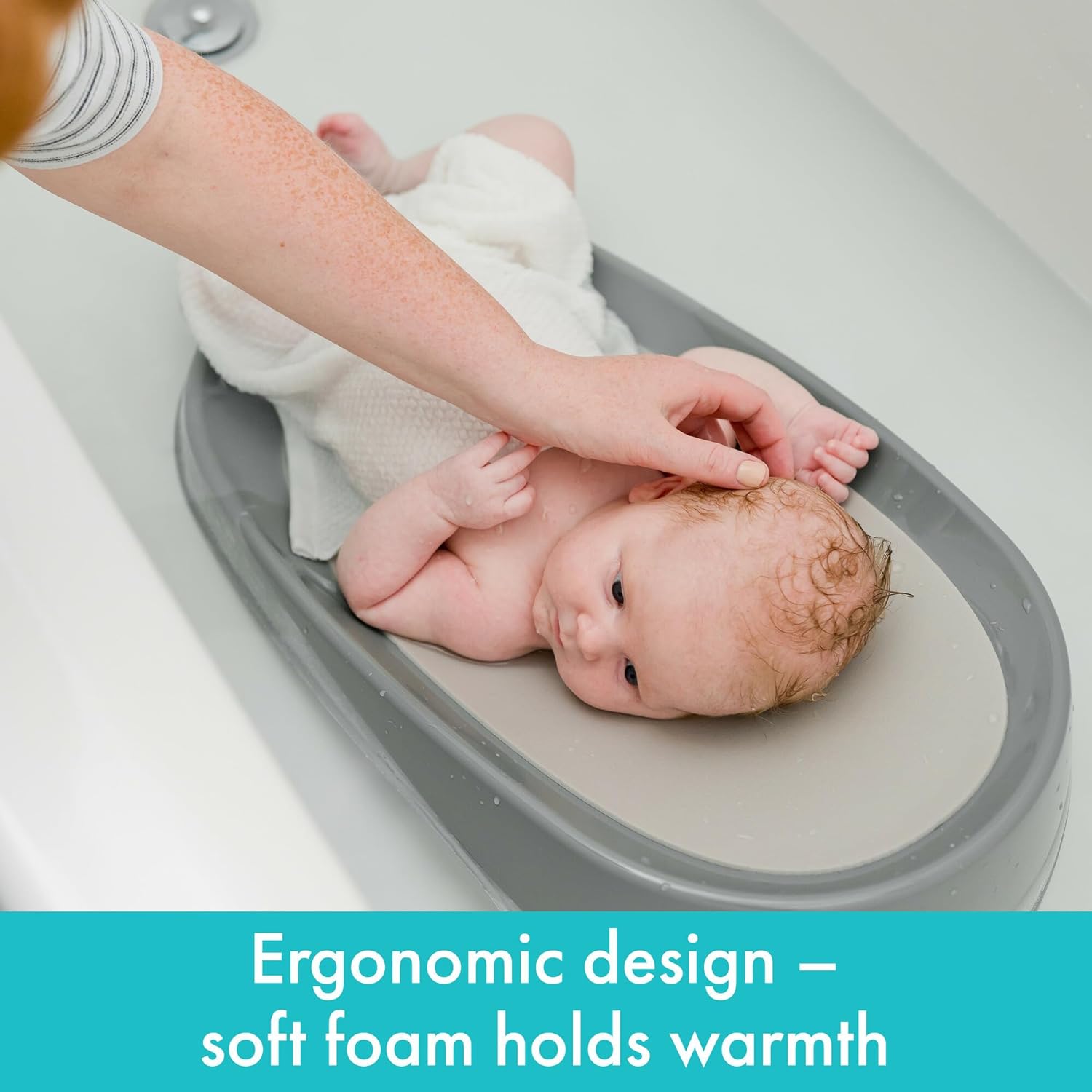 The First Years Sure Comfort Renewed Baby Bather - 50% Recycled Material Baby Bath Seat - Baby Bath Support for Infants - Newborn Bath Essentials Ages 0 to 5 Months
